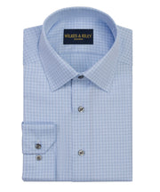 Blue Spread Collar Non - Iron Herringbone check Dress Shirt - Wilkes & Riley, LLC