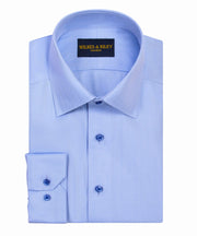 Blue Spread Collar Non - Iron Herringbone Dress Shirt - Wilkes & Riley, LLC