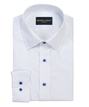 Blue Twill Check Spread Collar Non - Iron Dress Shirt - Wilkes & Riley, LLC
