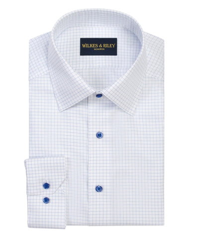 Blue Twill Check Spread Collar Non-Iron Dress Shirt