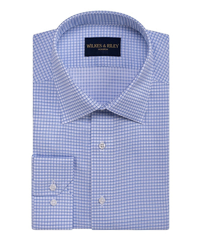 Blue Twill Graph Check Spread Collar Non-Iron Dress Shirt