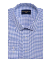 Blue Twill Graph Check Spread Collar Non - Iron Dress Shirt - Wilkes & Riley, LLC