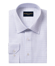 Blue/Lt Blue Tattersall Spread Collar Non - Iron Broadcloth Dress Shirt - Wilkes & Riley, LLC