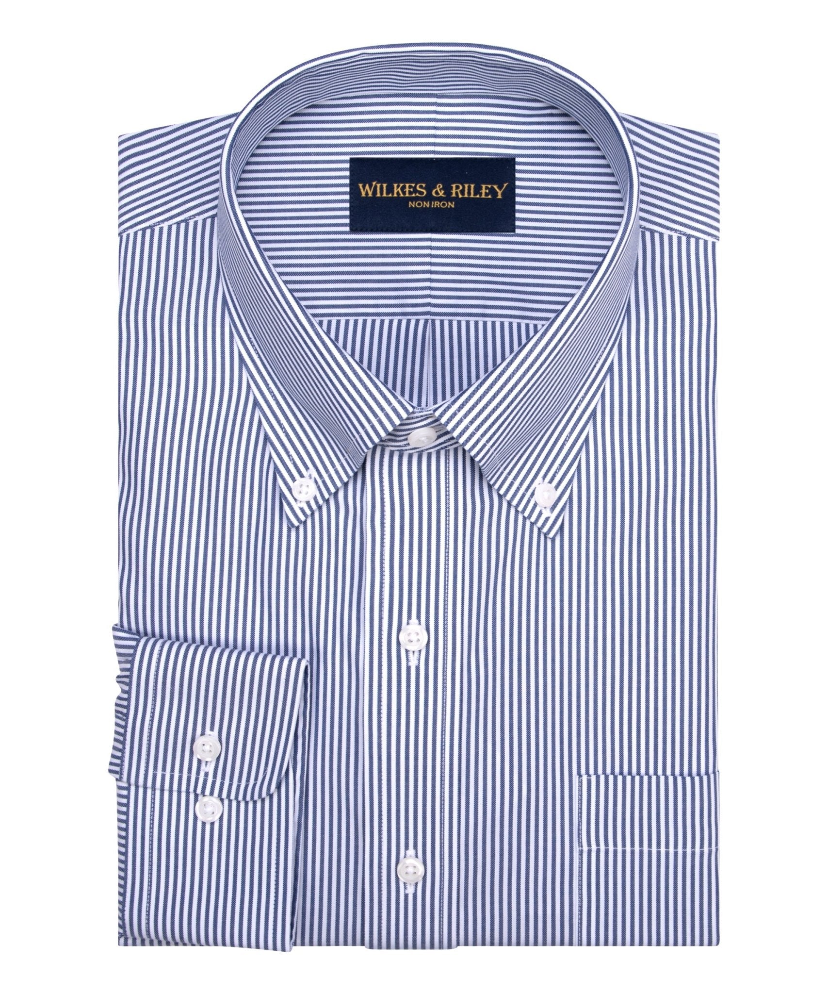 British Navy Pinpoint Oxford Fine Line Non - Iron Dress Shirt - Button - Down - Wilkes & Riley, LLC