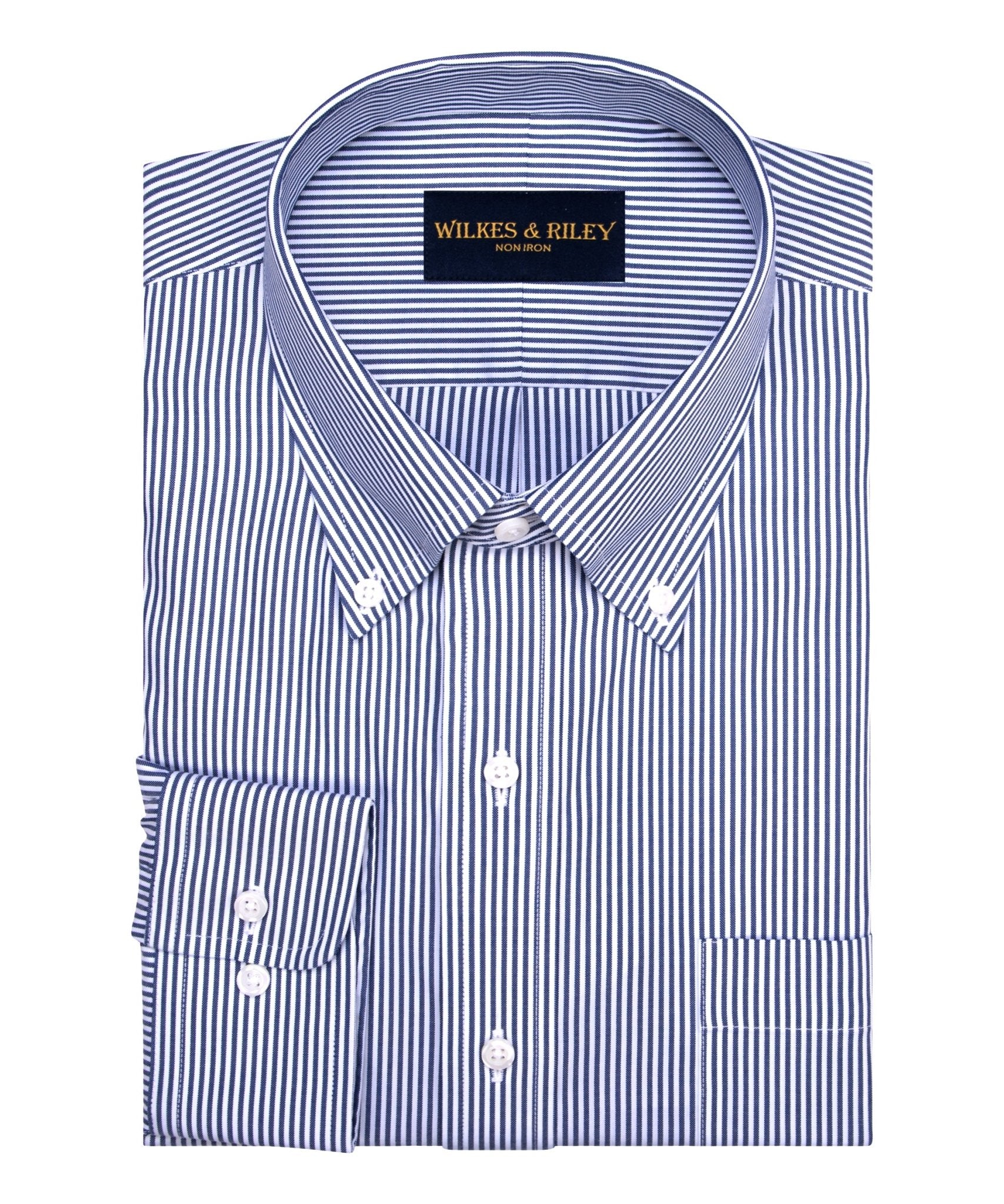 British Navy Pinpoint Oxford Fine Line Non - Iron Dress Shirt - Button - Down - Wilkes & Riley, LLC
