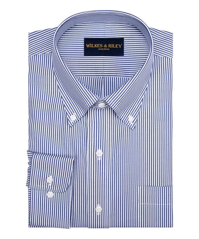 British Navy Pinpoint Oxford Fine Line Non - Iron Dress Shirt - Button - Down - Wilkes & Riley, LLC