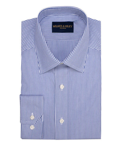 Classic Fit Blue Bengal Stripe Spread Collar Non-Iron broadcloth Dress Shirt