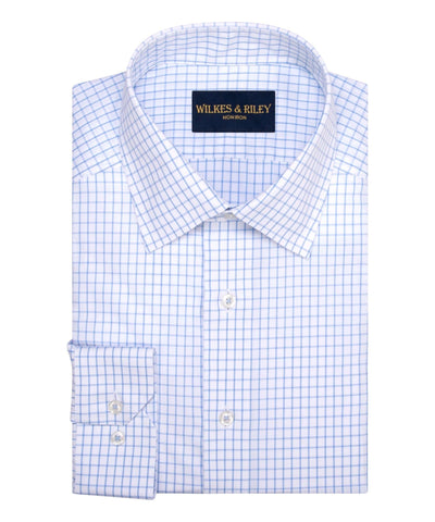 Classic Fit Blue Large Check Spread Collar Non-Iron Broadcloth Dress Shirt