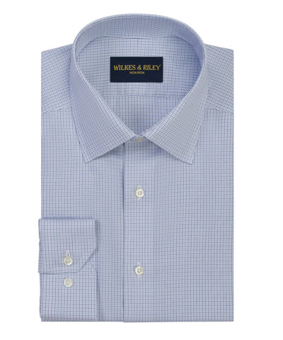 Classic Fit Blue / Navy Microcheck Spread Collar  Non-Iron Broadcloth Dress Shirt