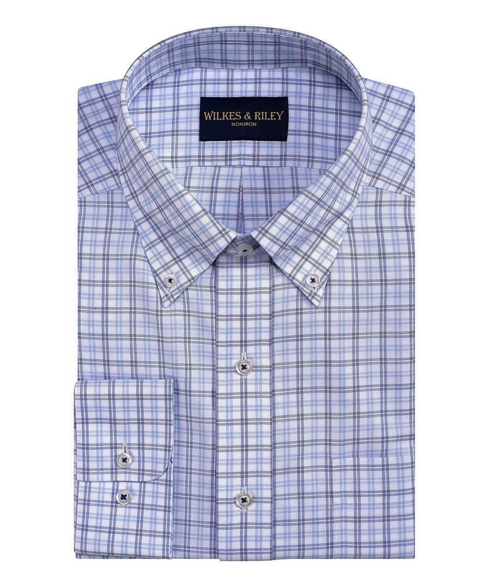Classic Fit Blue / Sky Plaid Button - Down Collar Non - Iron Sport Shirt - Wilkes & Riley, LLC