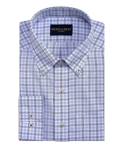 Classic Fit Blue / Sky Plaid Button-Down Collar Non-Iron Sport Shirt