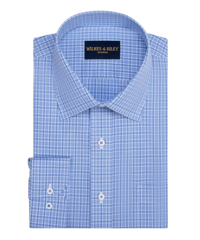Classic Fit Blue/Navy Plaid Spread Collar  Non-Iron Broadcloth Dress Shirt