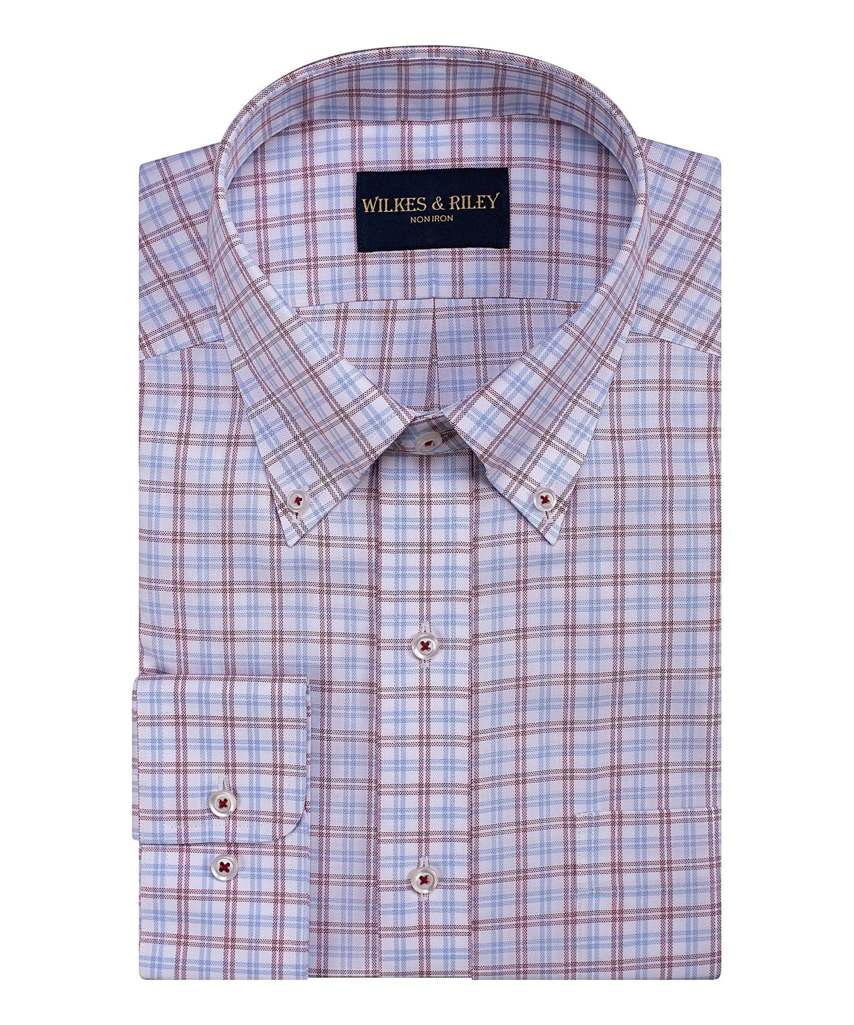 Classic Fit Burg / Sky Plaid Button - Down Collar Non - Iron Sport Shirt - Wilkes & Riley, LLC