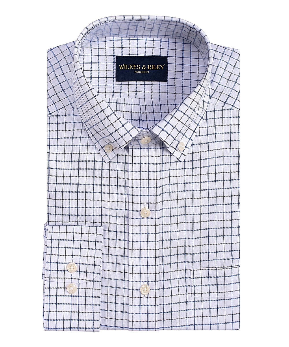 Classic Fit Charcoal /Blue Twill Check Button - Down Collar Non - Iron Sport Shirt - Wilkes & Riley, LLC