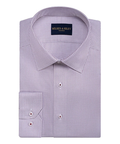 Classic Fit Dk Red Twill Check Spread Collar Non-Iron Dress Shirt