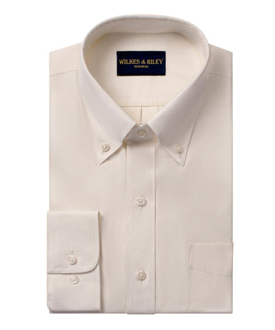 Classic Fit Ecru Button Down Non-Iron Pinpoint Oxford Dress Shirt