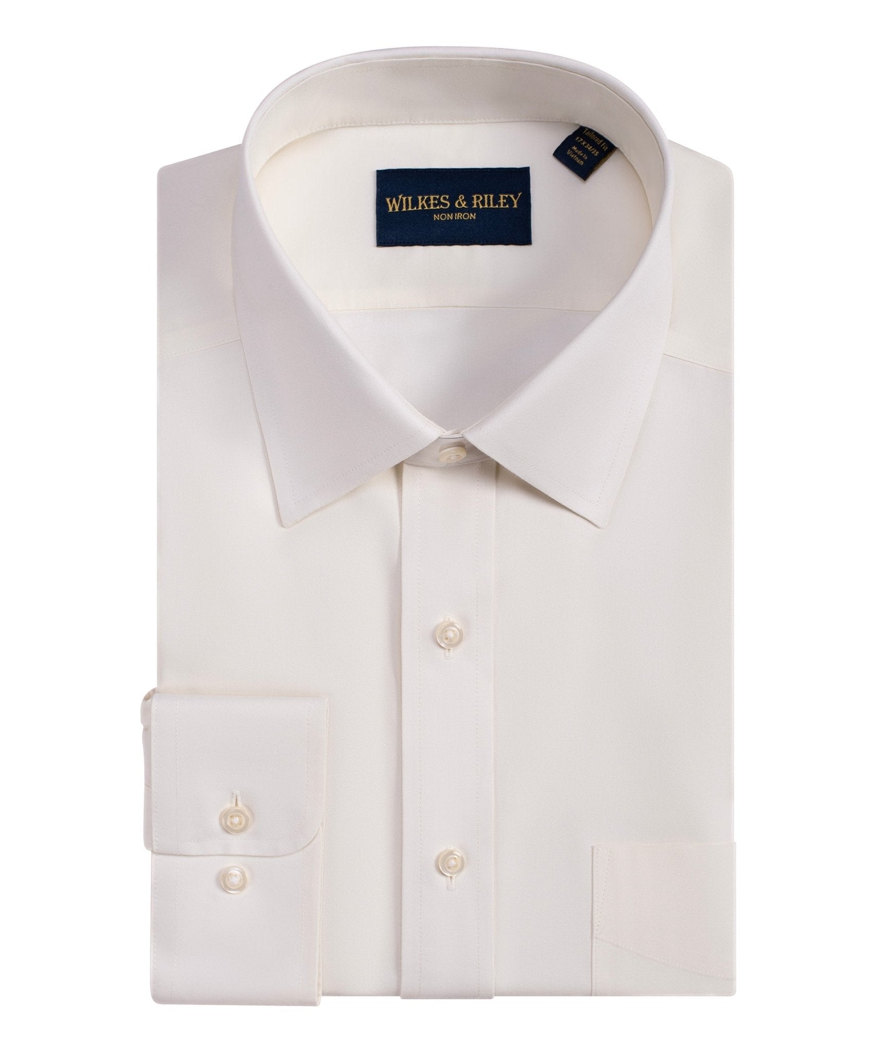 Classic Fit Ecru Spread Collar Non - Iron Pinpoint Oxford Dress Shirt - Wilkes & Riley, LLC