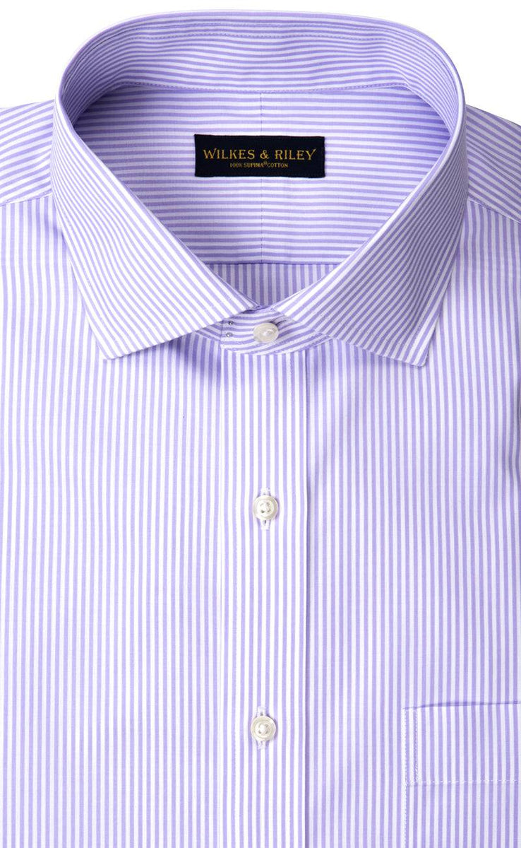 Classic Fit Lavender Bengal Stripe Spread Collar Non - Iron broadcloth Dress Shirt - Wilkes & Riley, LLC