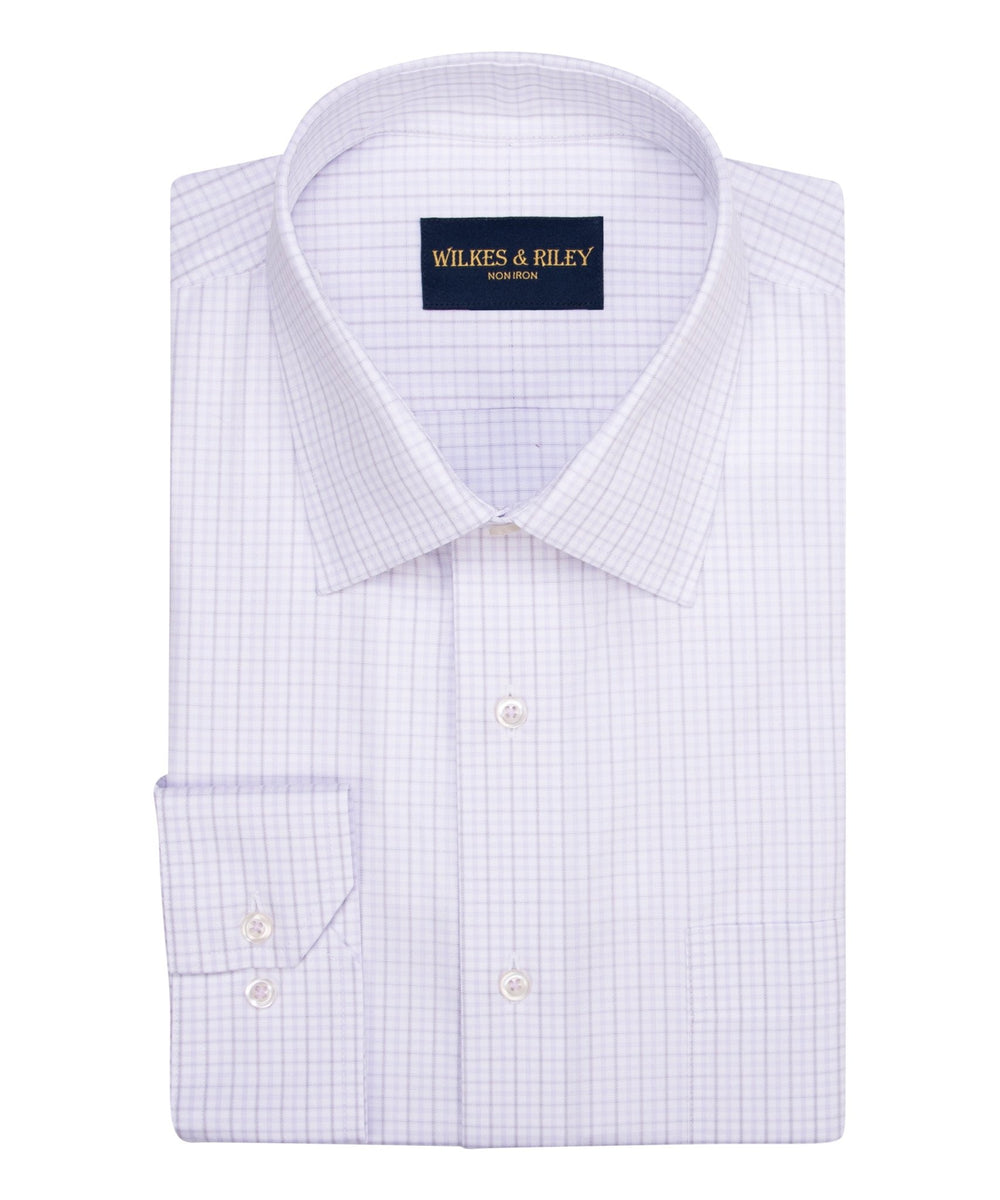 Classic Fit Lavender / Grey Check Spread Collar Non - Iron Dress Shirt - Wilkes & Riley, LLC