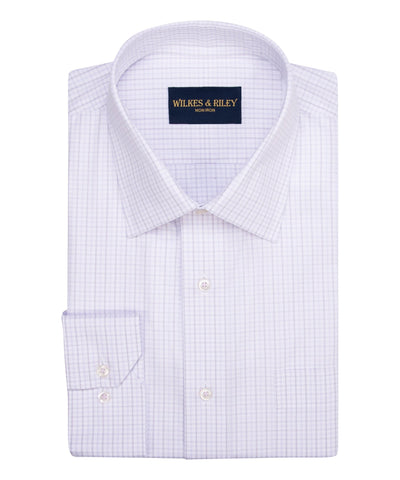 Tailored Fit Lavender /Grey Check Spread Collar Non-Iron Dress Shirt