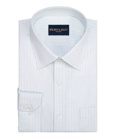 Tailored Fit Mint /Grey Check Spread Collar Non-Iron Dress Shirt