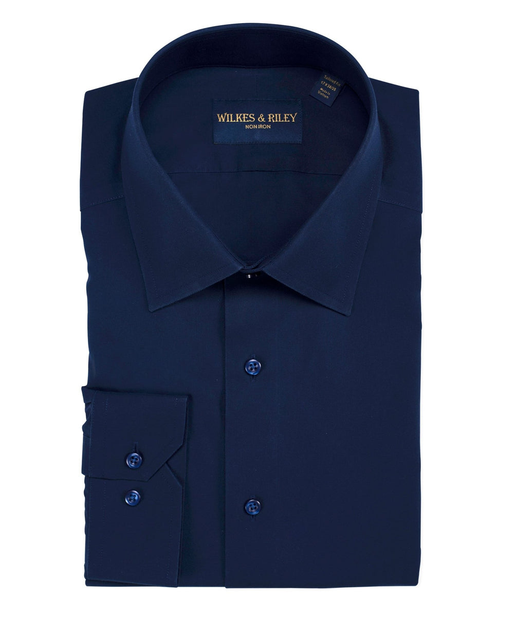 Classic Fit Navy Spread Collar Non - Iron Dress Shirt - Wilkes & Riley, LLC