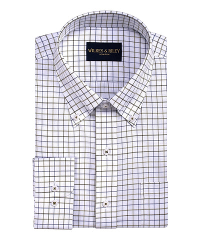 Classic Fit Olive /Navy Twill Check Button-Down Collar Non-Iron Sport Shirt