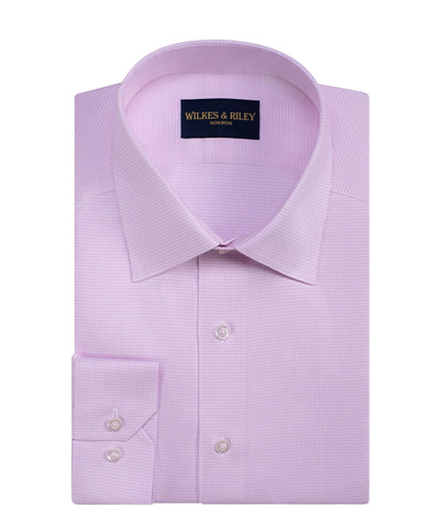 Classic Fit Pink Houndstooth Spread Collar Supima® Cotton Non-Iron Twill Dress Shirt