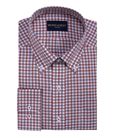 Classic Fit Rust/Grey Twill Check Button-Down Collar Non-Iron Sport Shirt