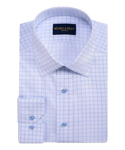 Classic Fit Sky Framed Check Spread Collar Non-Iron Dress Shirt