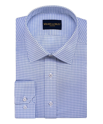 Classic Fit Sky Oxford Check Spread Collar Non-Iron Dress Shirt