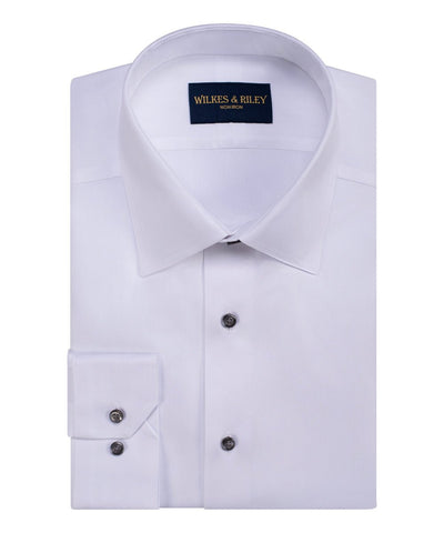 Tailored Fit White Spread Collar Non-Iron Herringbone Dress Shirt