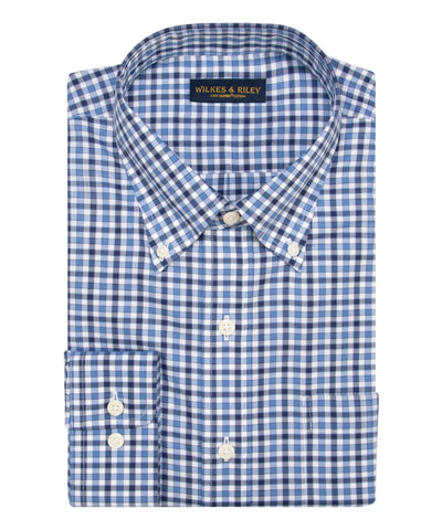DK Blue / Navy Twill Check Button-Down Collar Non-Iron Sport Shirt