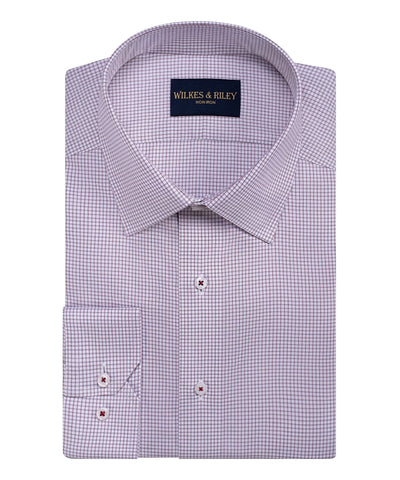 Dk Red Twill Check Spread Collar Non-Iron Dress Shirt