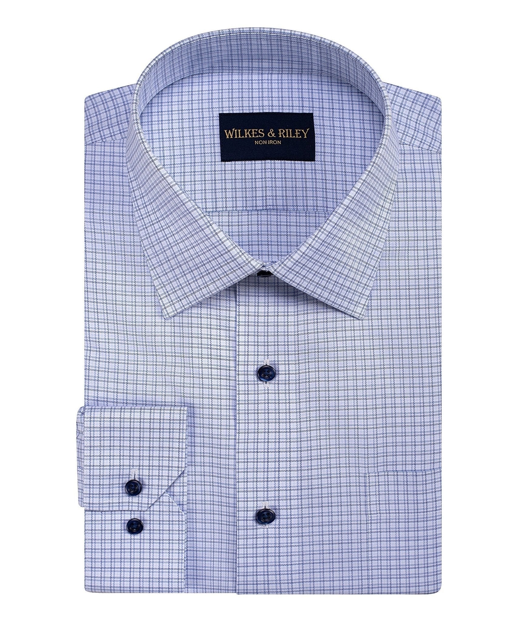 Double Tonal Grid Spread Collar Non - Iron Dress Shirt - Wilkes & Riley, LLC