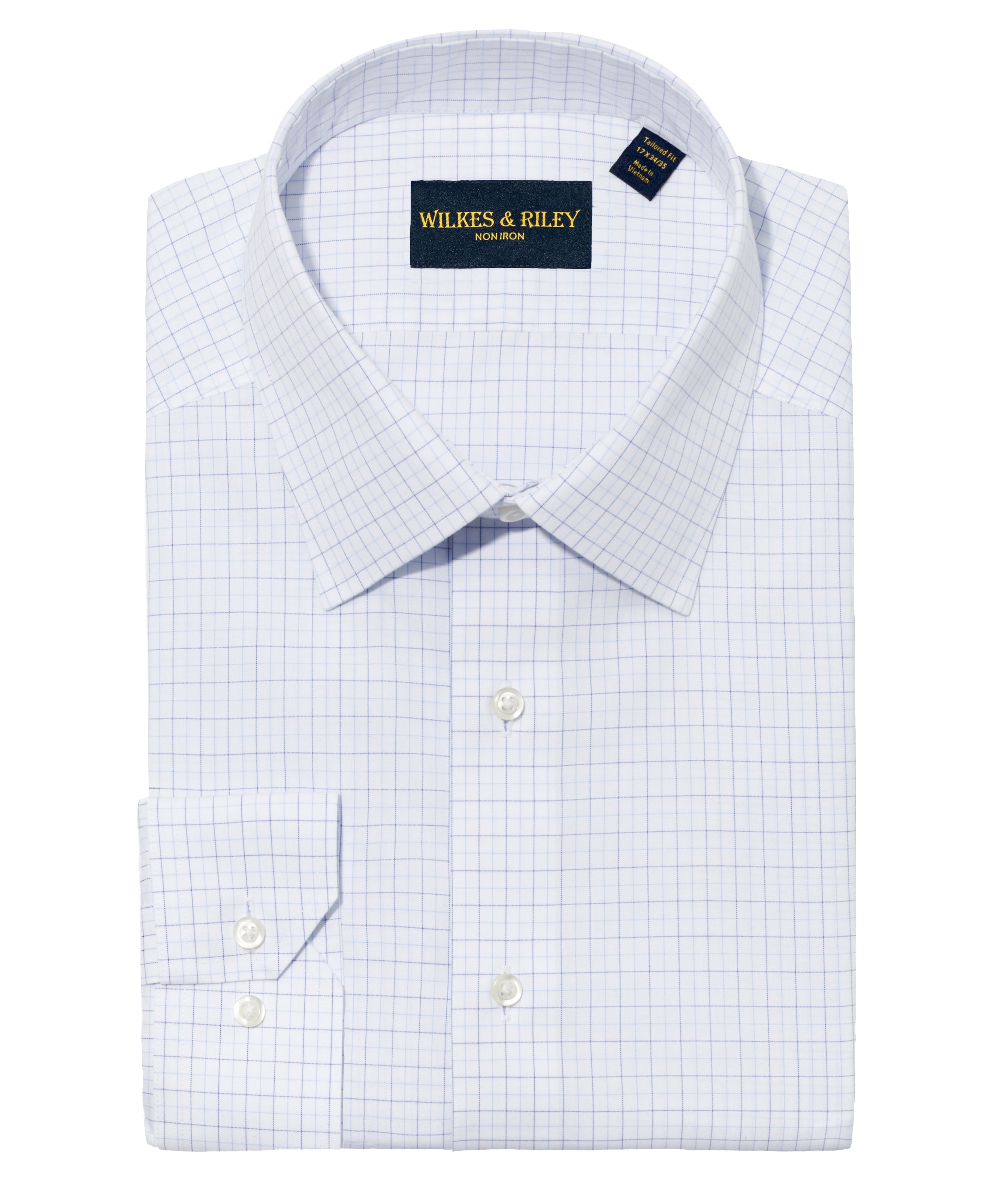 Blue/Lt Blue Tattersall Spread Collar Non-Iron Broadcloth Dress Shirt