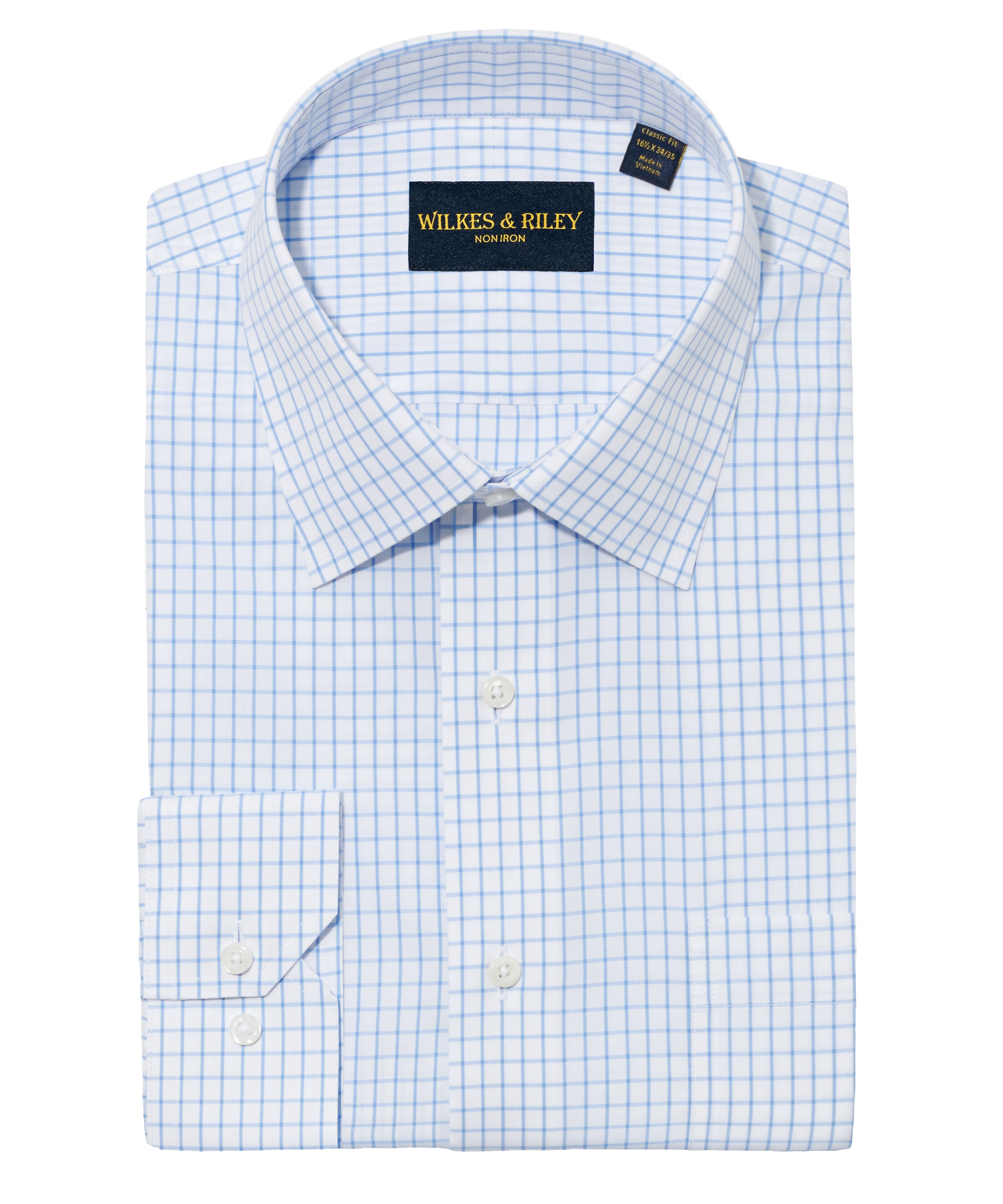 Blue Large Check Spread Collar Non-Iron Broadcloth Dress Shirt