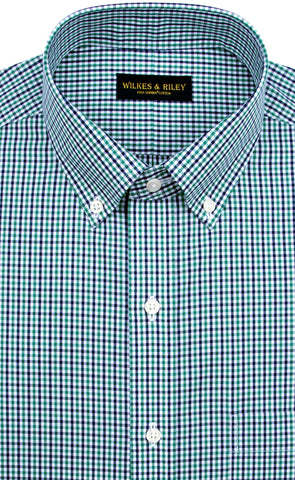 Green / Navy Tattersall check Button-Down Collar Supima® Non-Iron Cotton Broadcloth Sport Shirt