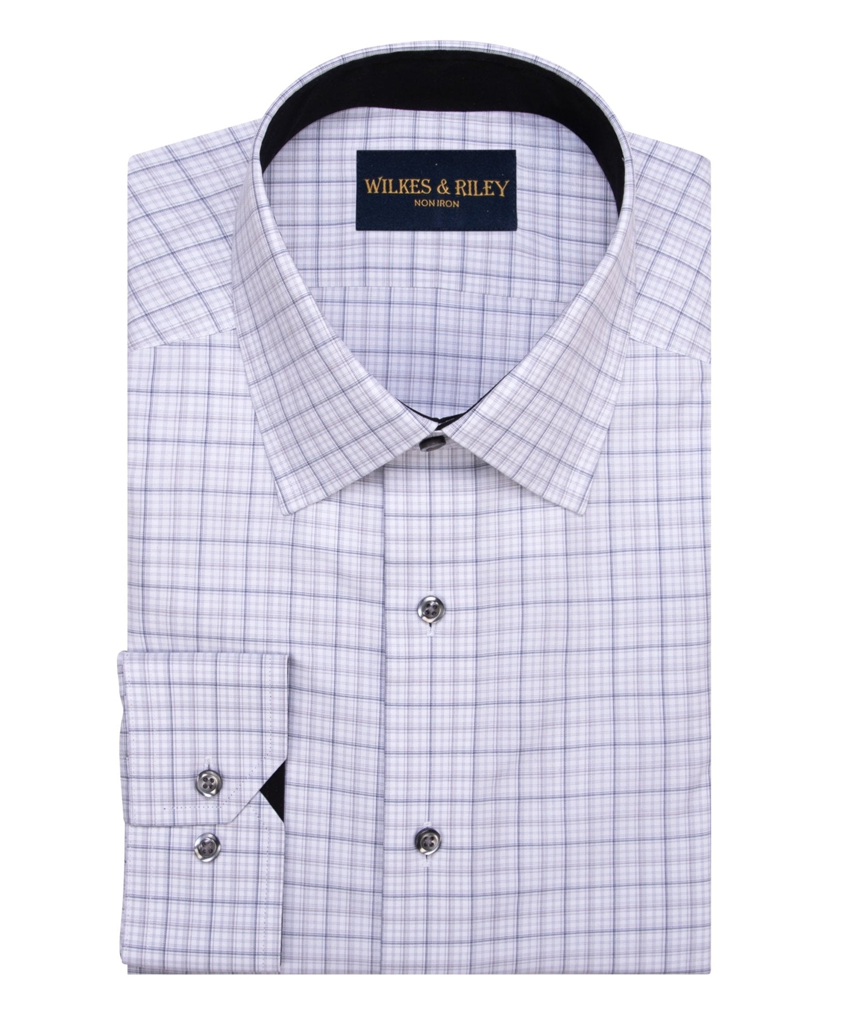 Grey Plaid Contrast Trim Dress Shirt - Wilkes & Riley, LLC