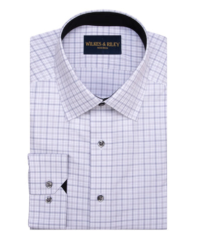 Grey Plaid Contrast Trim Dress Shirt