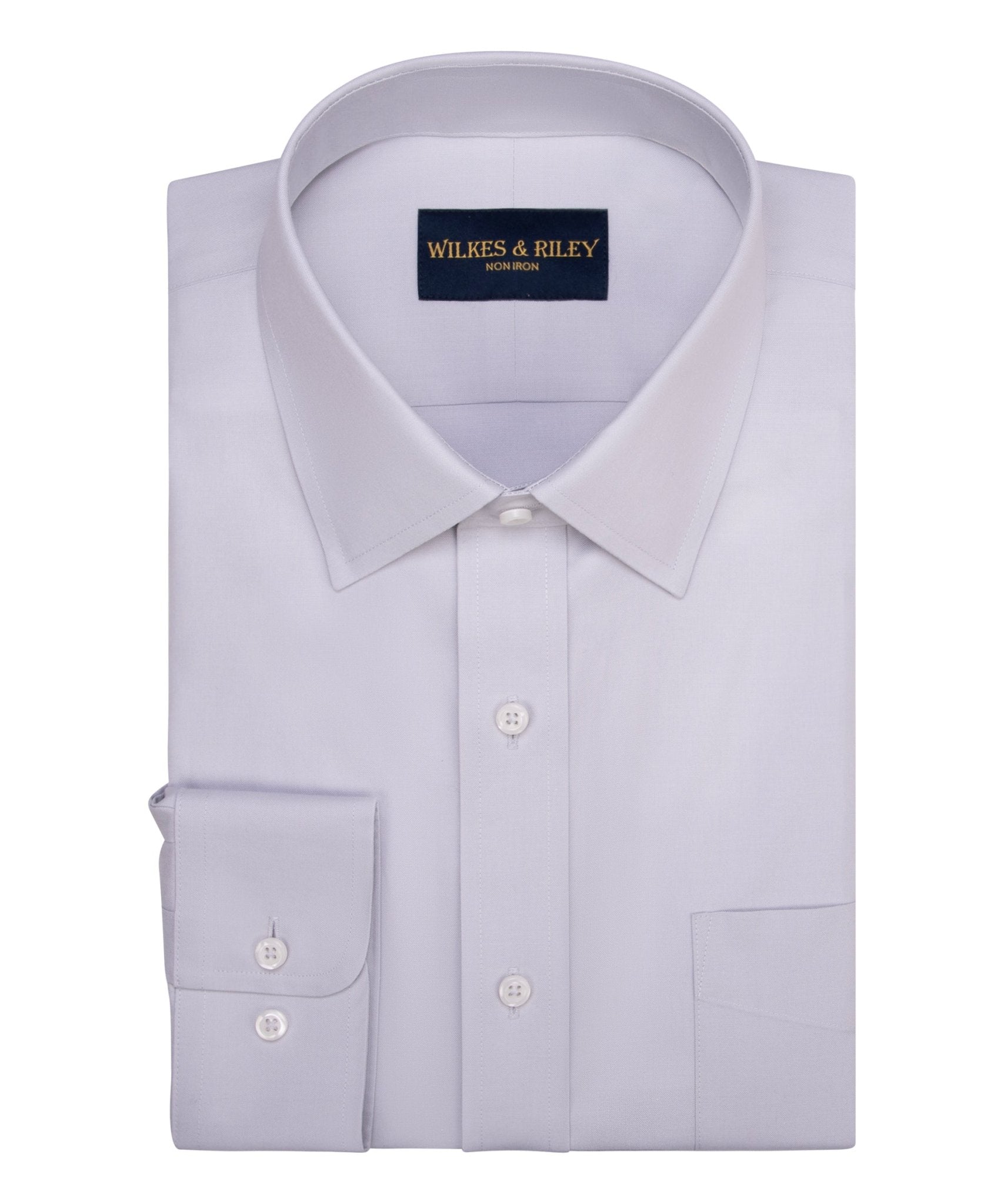 Grey Spread Collar Non - Iron Pinpoint Oxford Dress Shirt - Wilkes & Riley, LLC
