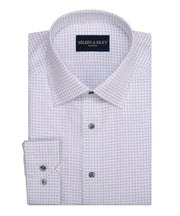 Grey Twill Check Spread Collar Non - Iron Dress Shirt - Wilkes & Riley, LLC