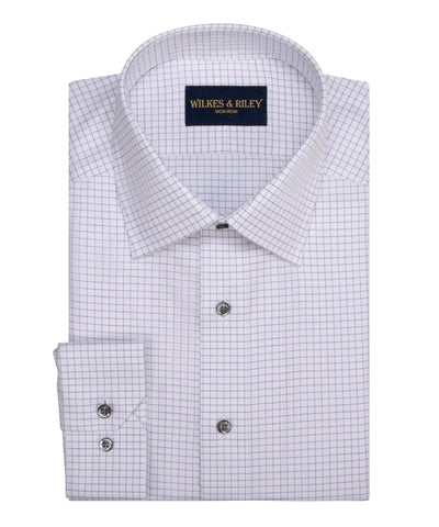 Grey Twill Check Spread Collar Non-Iron Dress Shirt