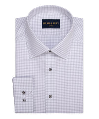 Grey Twill Check Spread Collar Non - Iron Dress Shirt - Wilkes & Riley, LLC