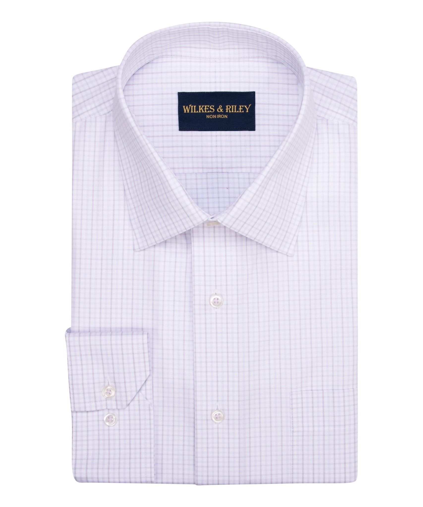 Lavender / Grey Check Spread Collar Non - Iron Dress Shirt - Wilkes & Riley, LLC
