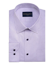 Lavender / Grey Dobby Twill Check Spread Collar Non - Iron Dress Shirt - Wilkes & Riley, LLC