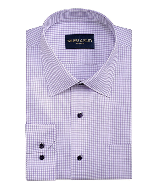 Lavender / Grey Dobby Twill Check Spread Collar Non-Iron Dress Shirt