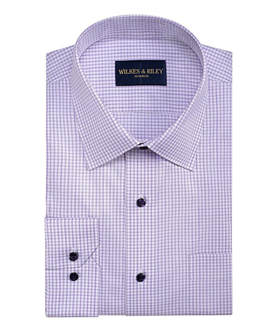 Lavender / Grey Dobby Twill Check Spread Collar Non-Iron Dress Shirt