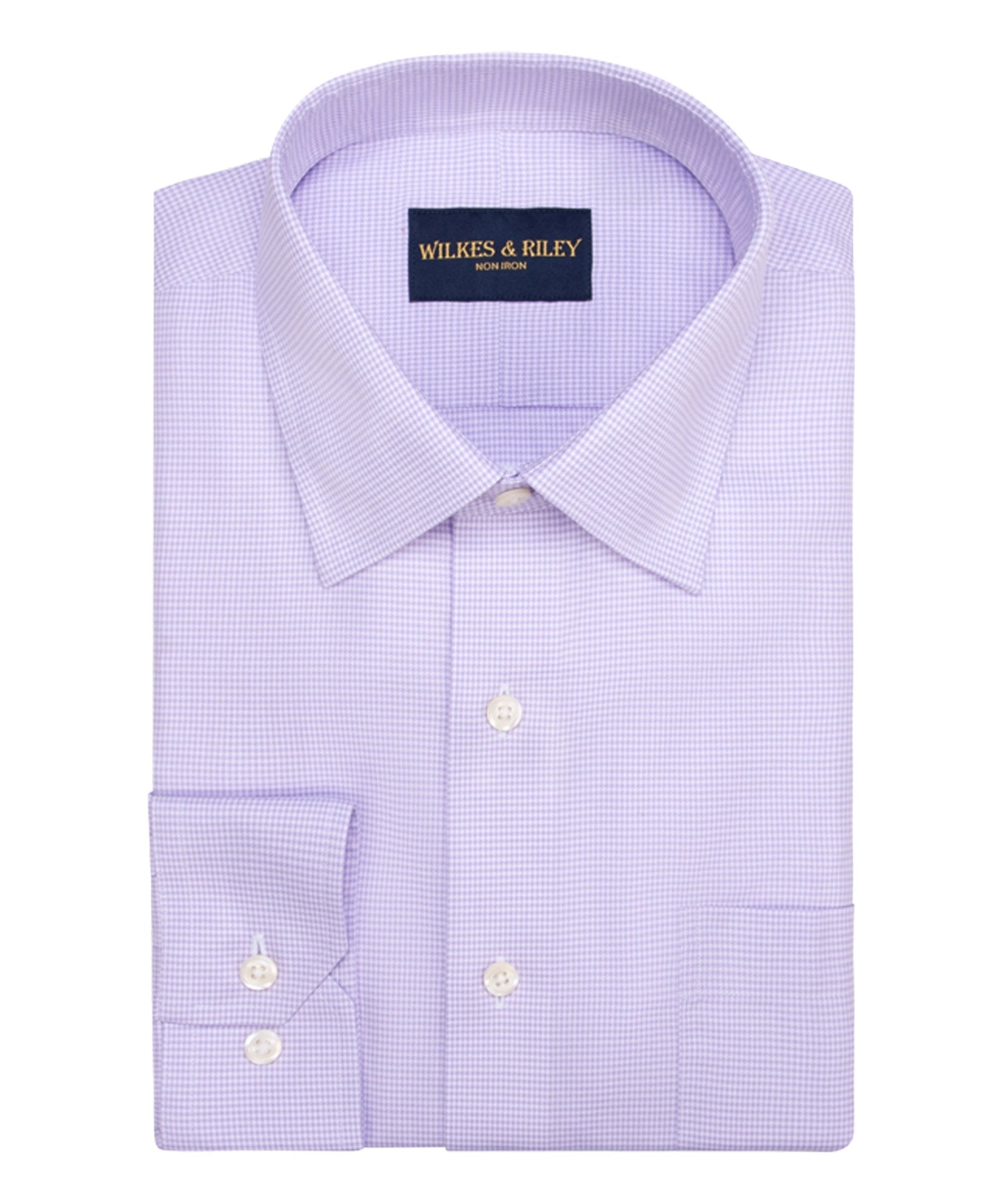 Lavender Houndstooth Spread Collar Non - Iron Twill Dress Shirt - Wilkes & Riley, LLC