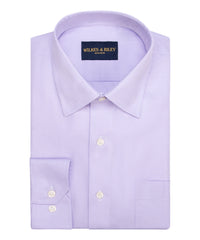 Lavender Houndstooth Spread Collar Non - Iron Twill Dress Shirt - Wilkes & Riley, LLC